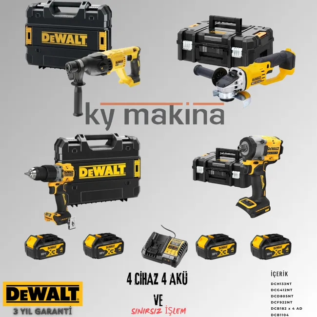 DEWALT 4'LÜ SET DCH133 + DCF922 + DCG412 + DCD805 + 4 ADET 4 AMPER AKÜ + SARJ ALETİ