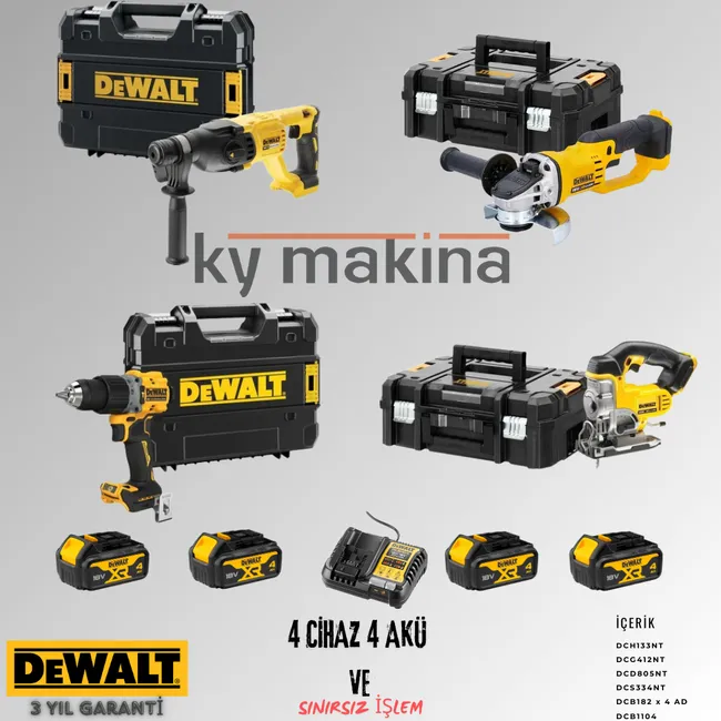 DEWALT 4'LÜ SET DCH133 + DCS334 + DCG412 + DCD805 + 4 ADET 4 AMPER AKÜ + SARJ ALETİ