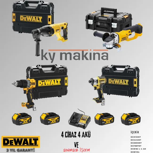 DEWALT 4'LÜ SET DCH133 + DCF887 + DCG412 + DCD805 + 4 ADET 4 AMPER AKÜ + SARJ ALETİ