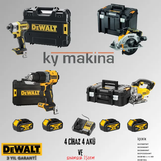 DEWALT 4'LÜ SET DCF887 + DCS565 + DCD800 + DCS334 + 4 ADET 4 AMPER AKÜ + SARJ ALETİ