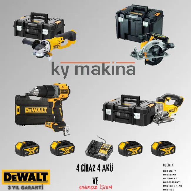 DEWALT 4'LÜ SET DCG412 + DCS565 + DCD800 + DCS334 + 4 ADET 4 AMPER AKÜ + SARJ ALETİ