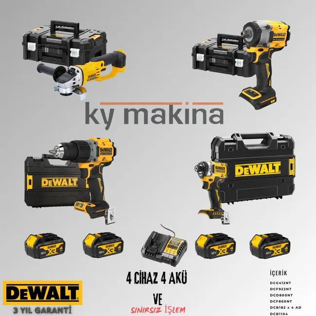 DEWALT 4'LÜ SET DCG412 + DCF860 + DCD800 + DCS334 + 4 ADET 4 AMPER AKÜ + SARJ ALETİ