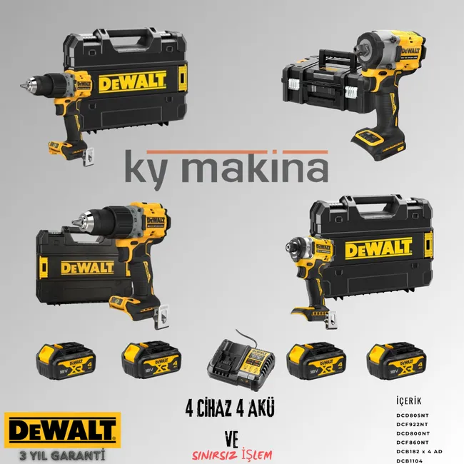 DEWALT 4'LÜ SET DCD805 + DCF860 + DCD800 + DCF922 + 4 ADET 4 AMPER AKÜ + SARJ ALETİ