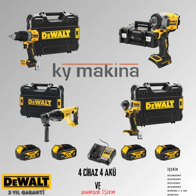 DEWALT 4'LÜ SET DCD805 + DCF860 + DCH133 + DCF922 + 4 ADET 4 AMPER AKÜ + SARJ ALETİ