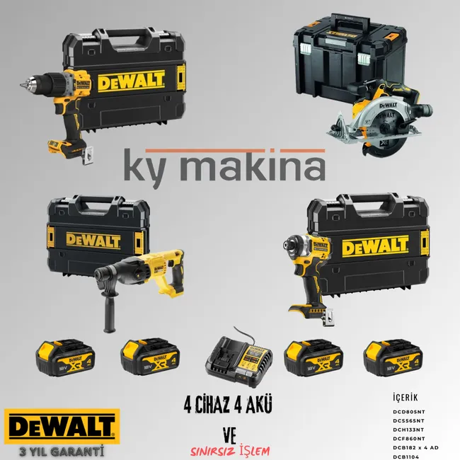 DEWALT 4'LÜ SET DCD805 + DCS565 + DCH133 + DCF860 + 4 ADET 4 AMPER AKÜ + SARJ ALETİ