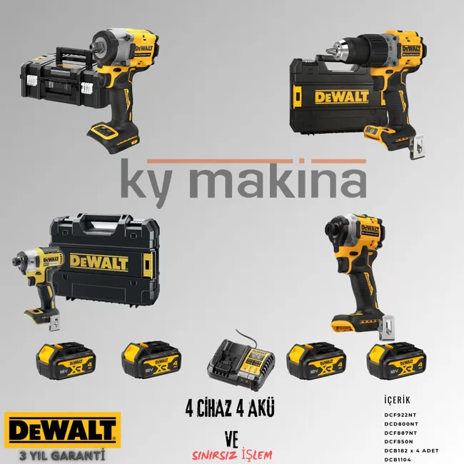 DEWALT 4'LÜ SET DCF922 + DCD800 + DCF887 + DCF850 + 4 ADET 4 AMPER AKÜ + SARJ ALETİ