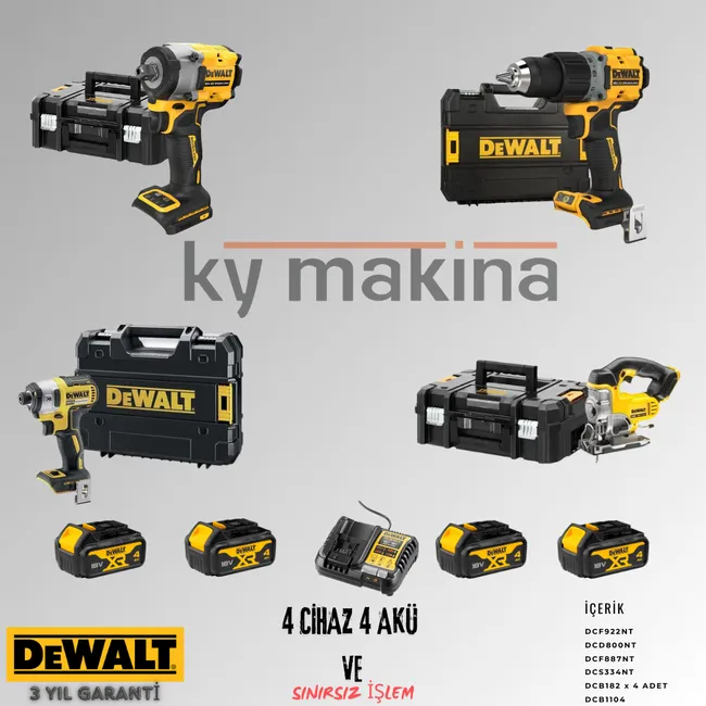 DEWALT 4'LÜ SET DCF922 + DCD800 + DCF887 + DCS334 + 4 ADET 4 AMPER AKÜ + SARJ ALETİ
