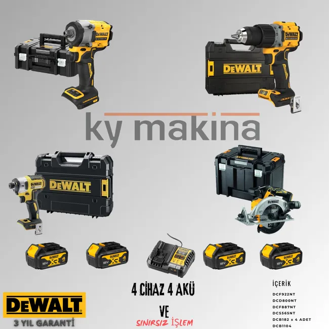DEWALT 4'LÜ SET DCF922 + DCD800 + DCF887 + DCS565 + 4 ADET 4 AMPER AKÜ + SARJ ALETİ