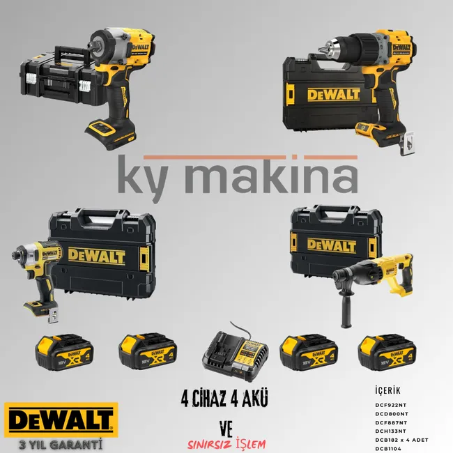 DEWALT 4'LÜ SET DCF922 + DCD800 + DCF887 + DCH133 + 4 ADET 4 AMPER AKÜ + SARJ ALETİ