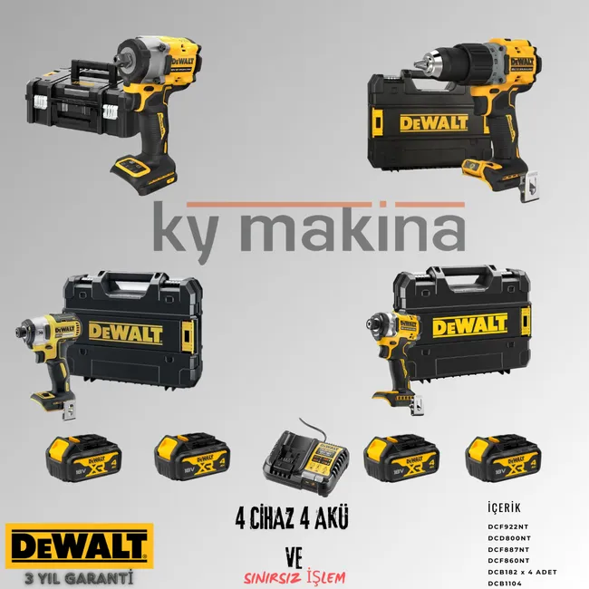 DEWALT 4'LÜ SET DCF922 + DCD800 + DCF887 + DCF860 + 4 ADET 4 AMPER AKÜ + SARJ ALETİ