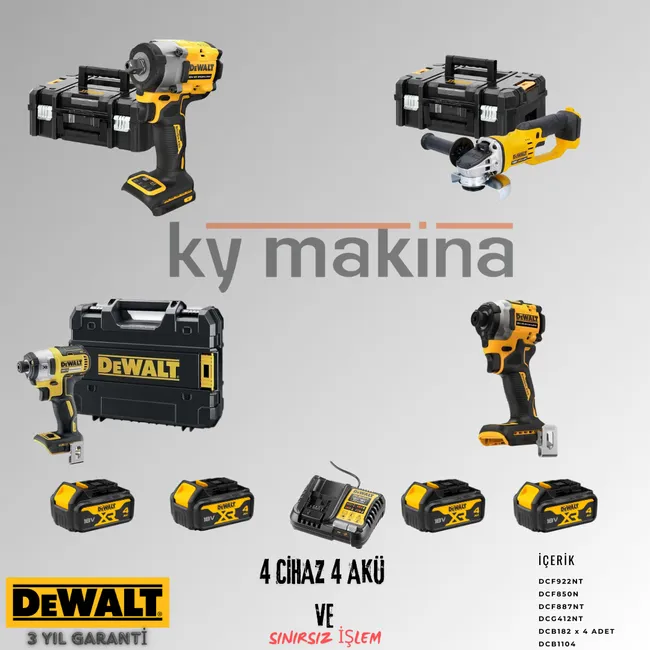 DEWALT 4'LÜ SET DCF922 + DF887+ DCF850 + DCG412 + 4 ADET 4 AMPER AKÜ + SARJ ALETİ